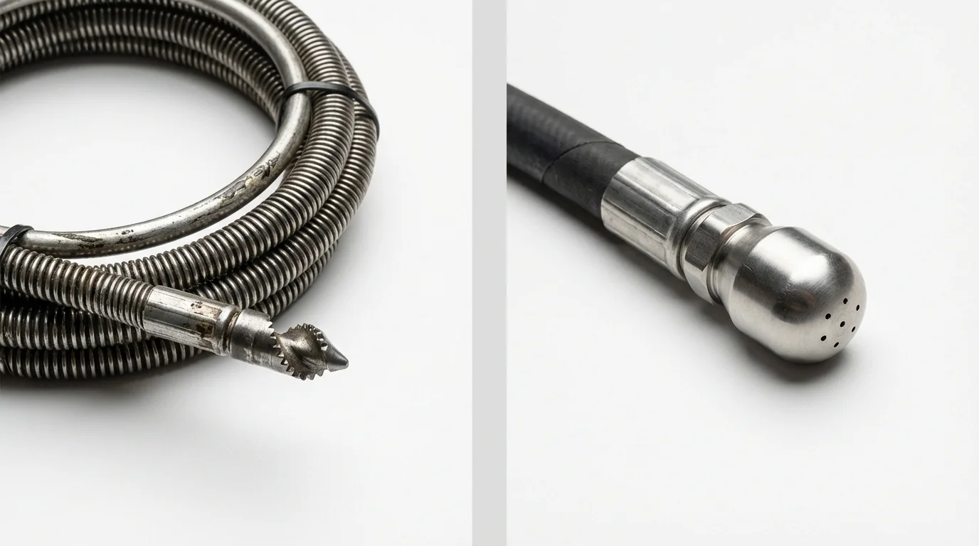Drain snake cable and hydro jetting nozzle used for drain cleaning in Wilson, NY
