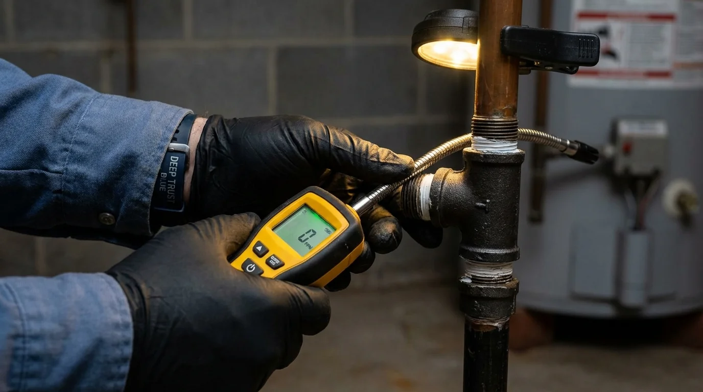 Gas leak detection with electronic sniffer by Johns Plumbing LLC in Wilson