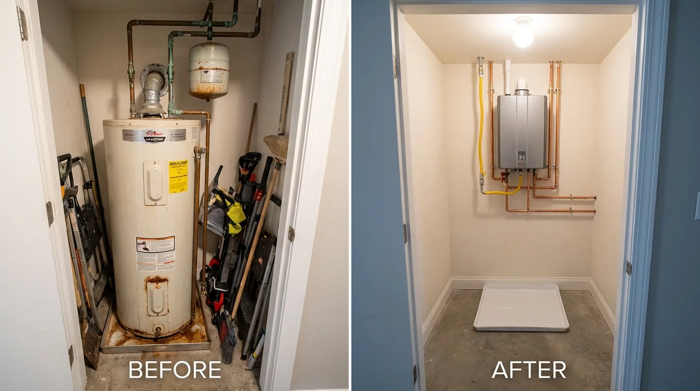 Tank water heater versus wall-mounted tankless unit comparison for Wilson, NY homeowners